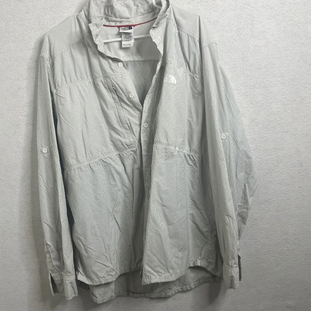 The North Face Striped Button Up Hiking Shirt XL Roll Tab Sleeve